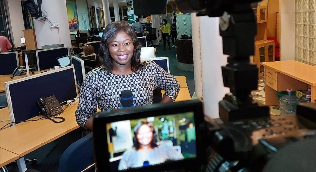 Health reporter Eunice Omollo at her workstation at NTV, a broadcasting channel in Kenya
