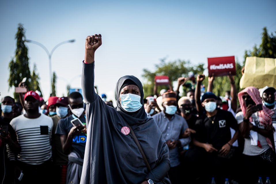 1. Aisha Yesufu, at the protest ground in Abuja. Photo Credit: Etinosa Yvonne